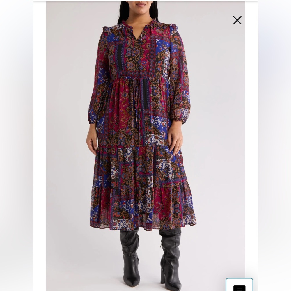 NWT Julia Jordan Long Sleeve Ruffle Floral Maxi Dress